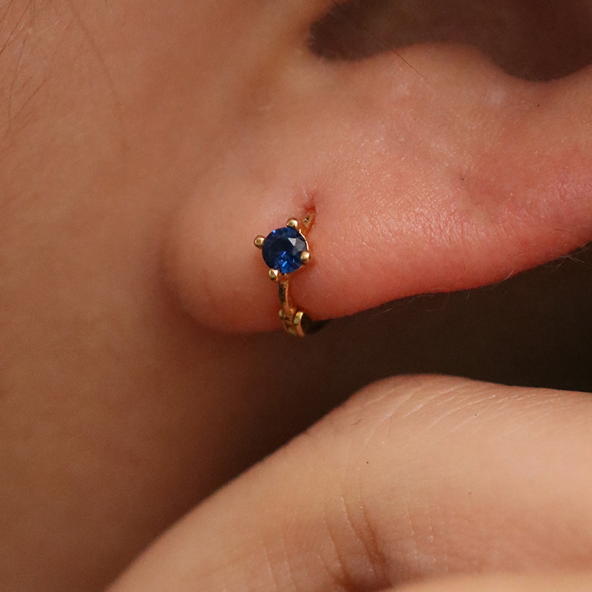 Single Lapis Lazuli Huggie Earring-4