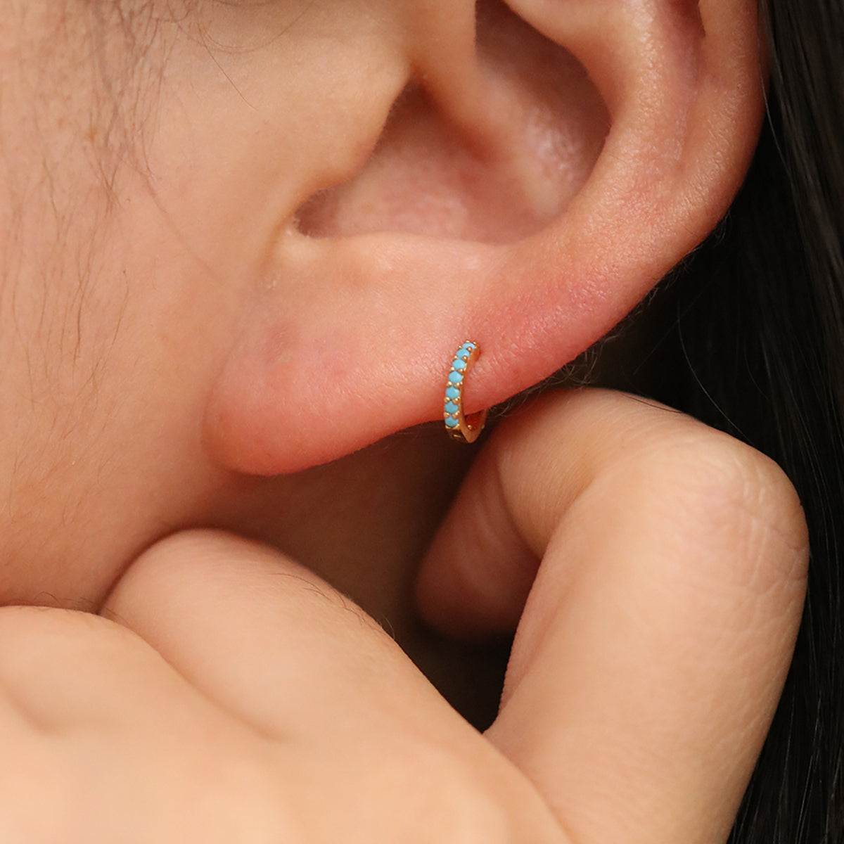 Turquoise Huggie Earrings-1