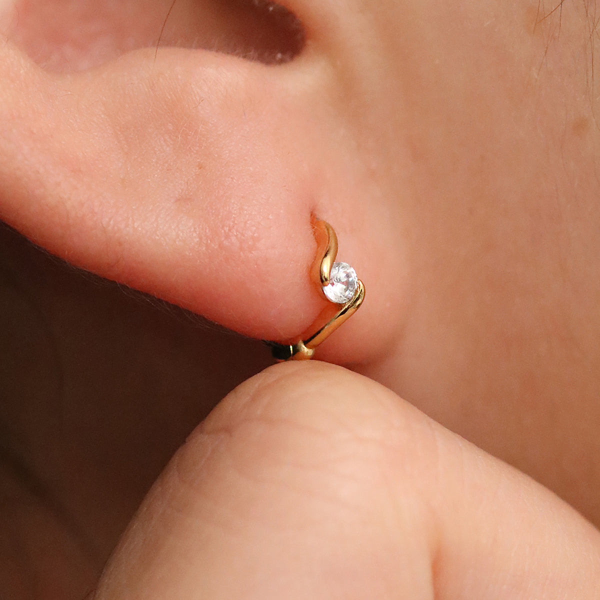 Cubic Twist Huggie Earrings-2