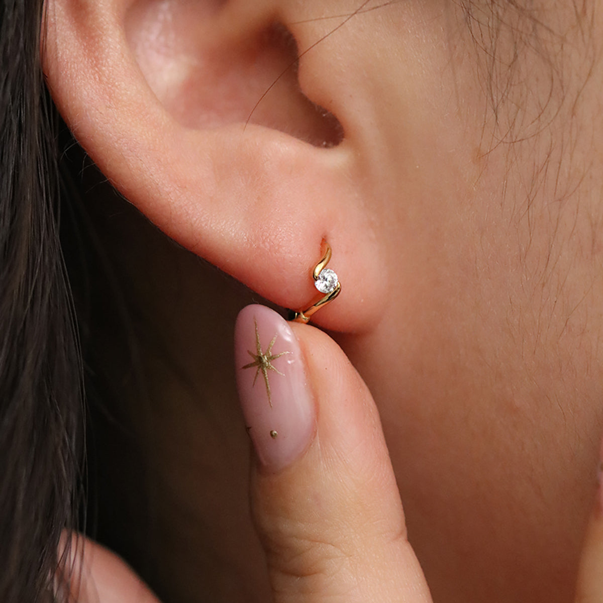Cubic Twist Huggie Earrings-4