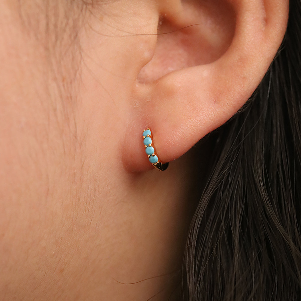 Turquoise Pave Huggie Earring-4