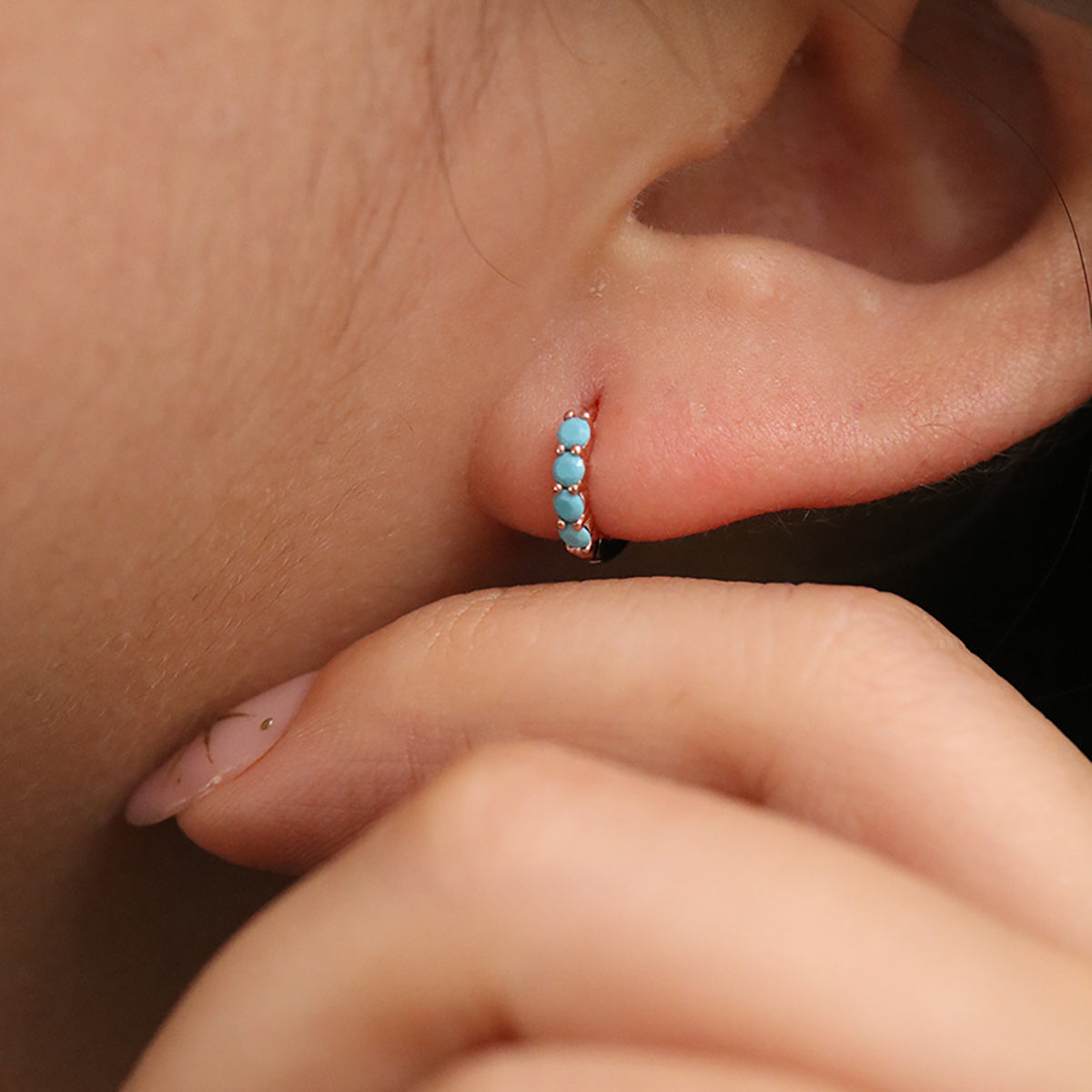 Turquoise Pave Huggie Earring-2