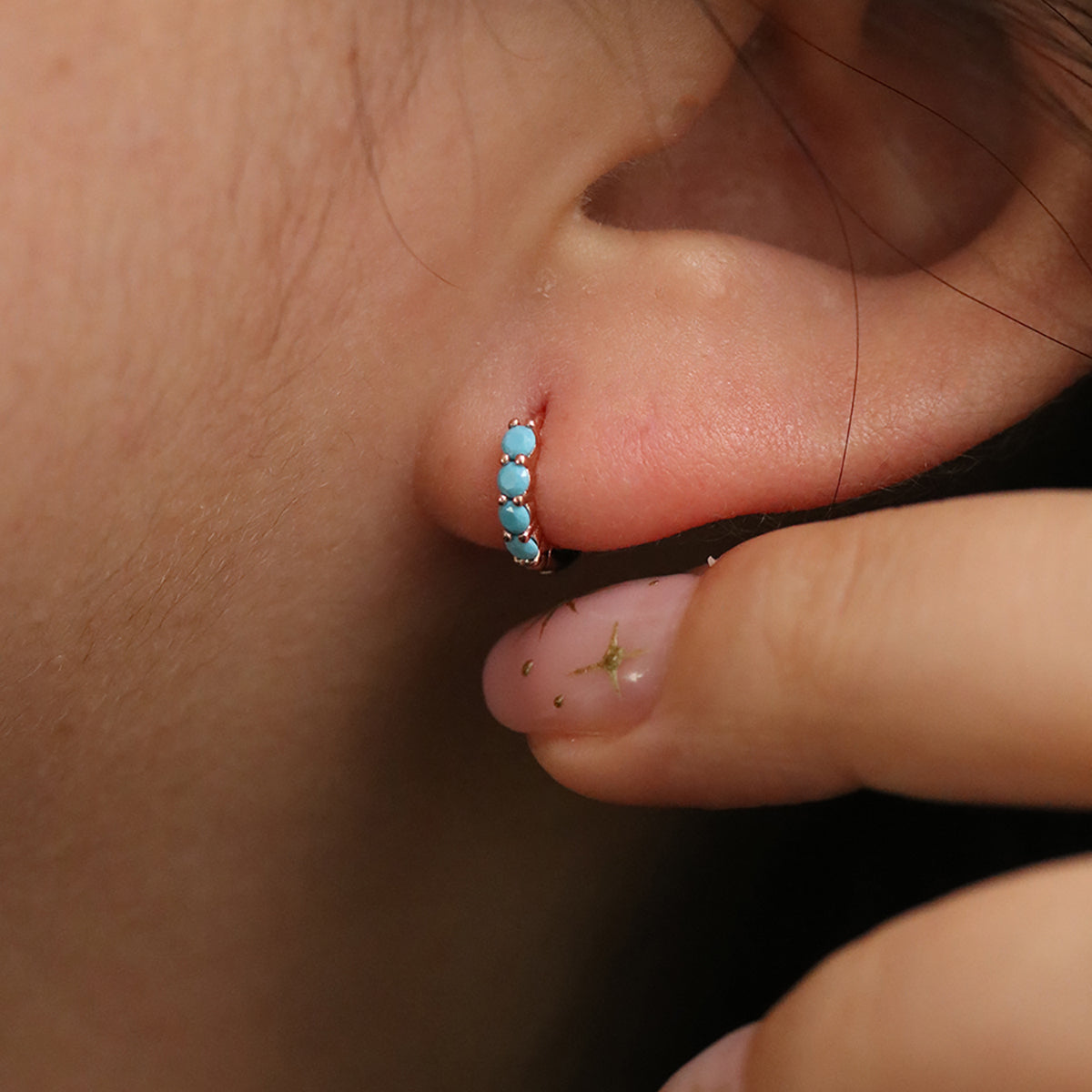 Turquoise Pave Huggie Earring-3
