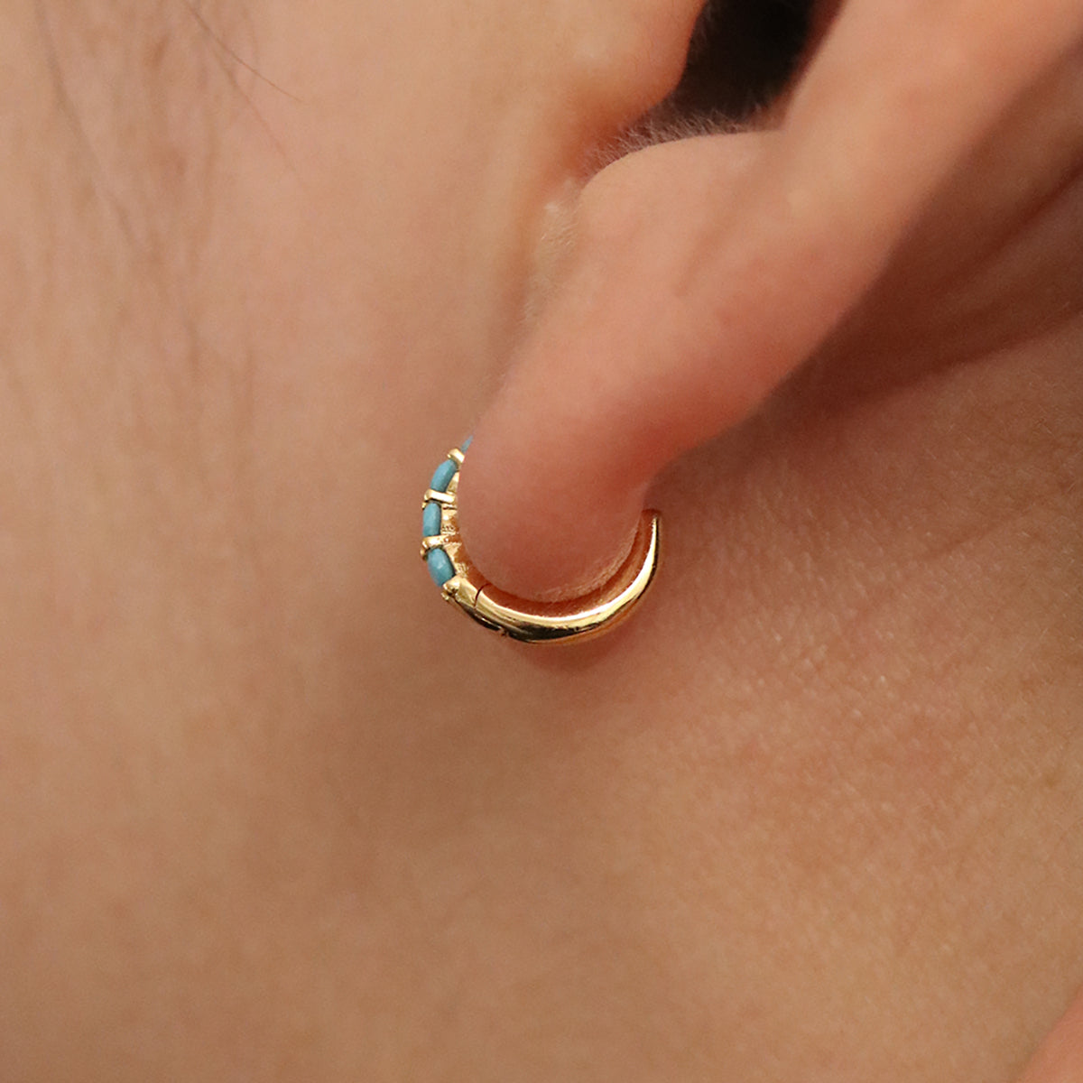 Turquoise Pave Huggie Earring-1