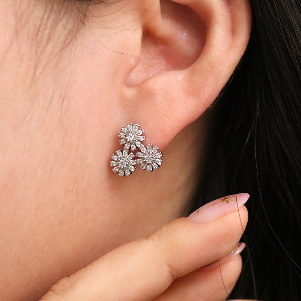 Triangle Flower Stud Earrings-1
