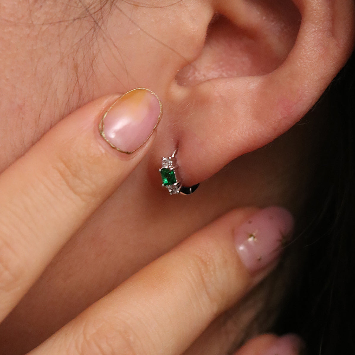 Green Onyx Huggie Earrings-2