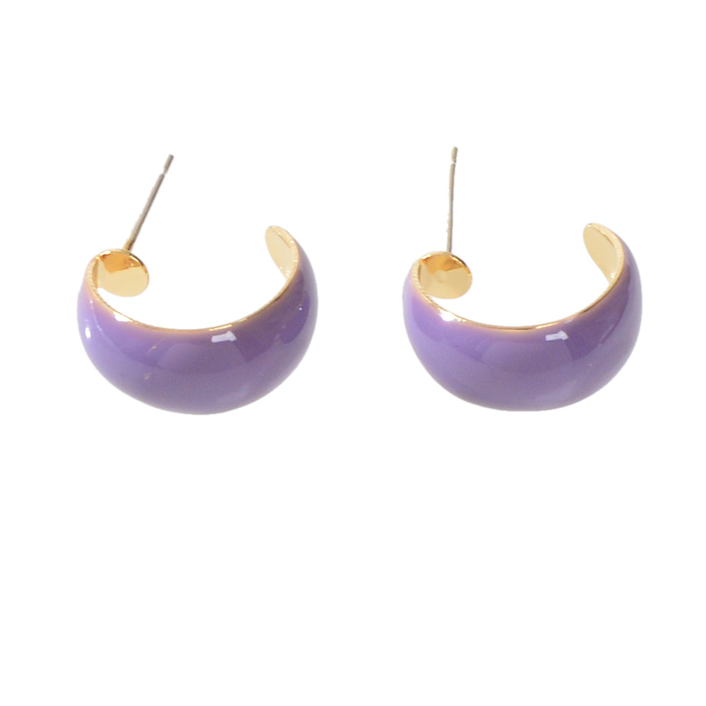 Female Retro Purple Enamel Cute Half Hypoallergenic Hoop Huggie Stud Earrings-4