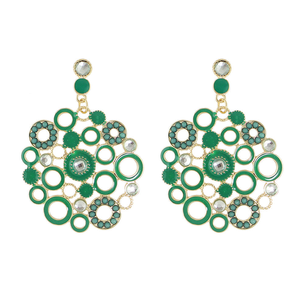 Female Jewellery Rhinestone Colorful Enamel Circle Chunky Party Holiday Earrings-5
