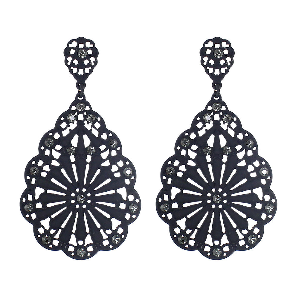 Traditional Ethnic Jewellery Rhinestone Hollow Flower Water Drop Holiday Earring-6