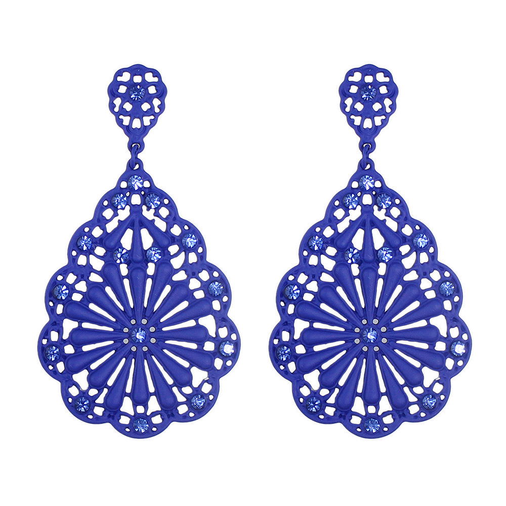 Traditional Ethnic Jewellery Rhinestone Hollow Flower Water Drop Holiday Earring-3