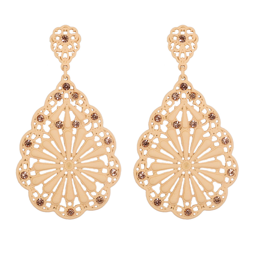 Traditional Ethnic Jewellery Rhinestone Hollow Flower Water Drop Holiday Earring-7