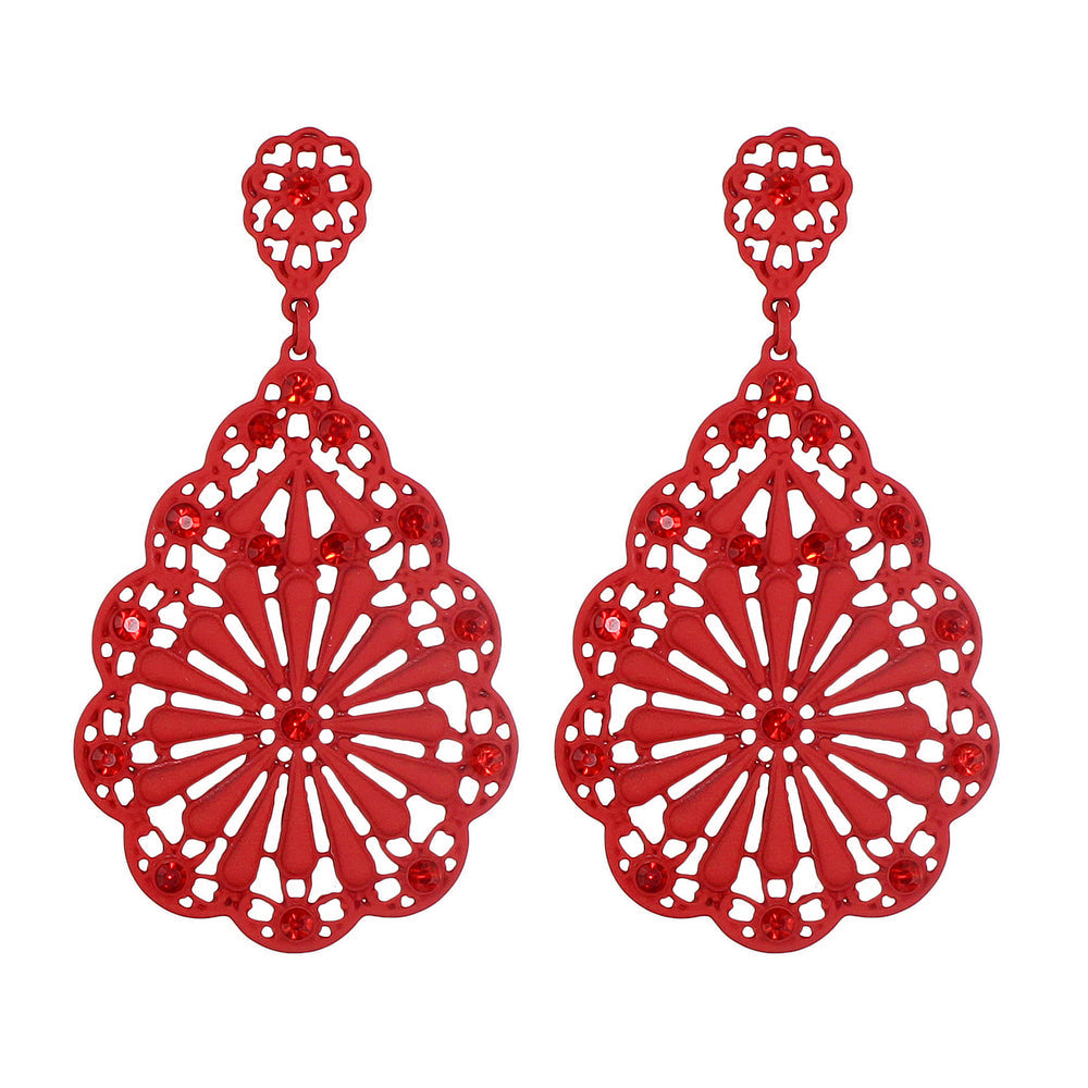 Traditional Ethnic Jewellery Rhinestone Hollow Flower Water Drop Holiday Earring-5