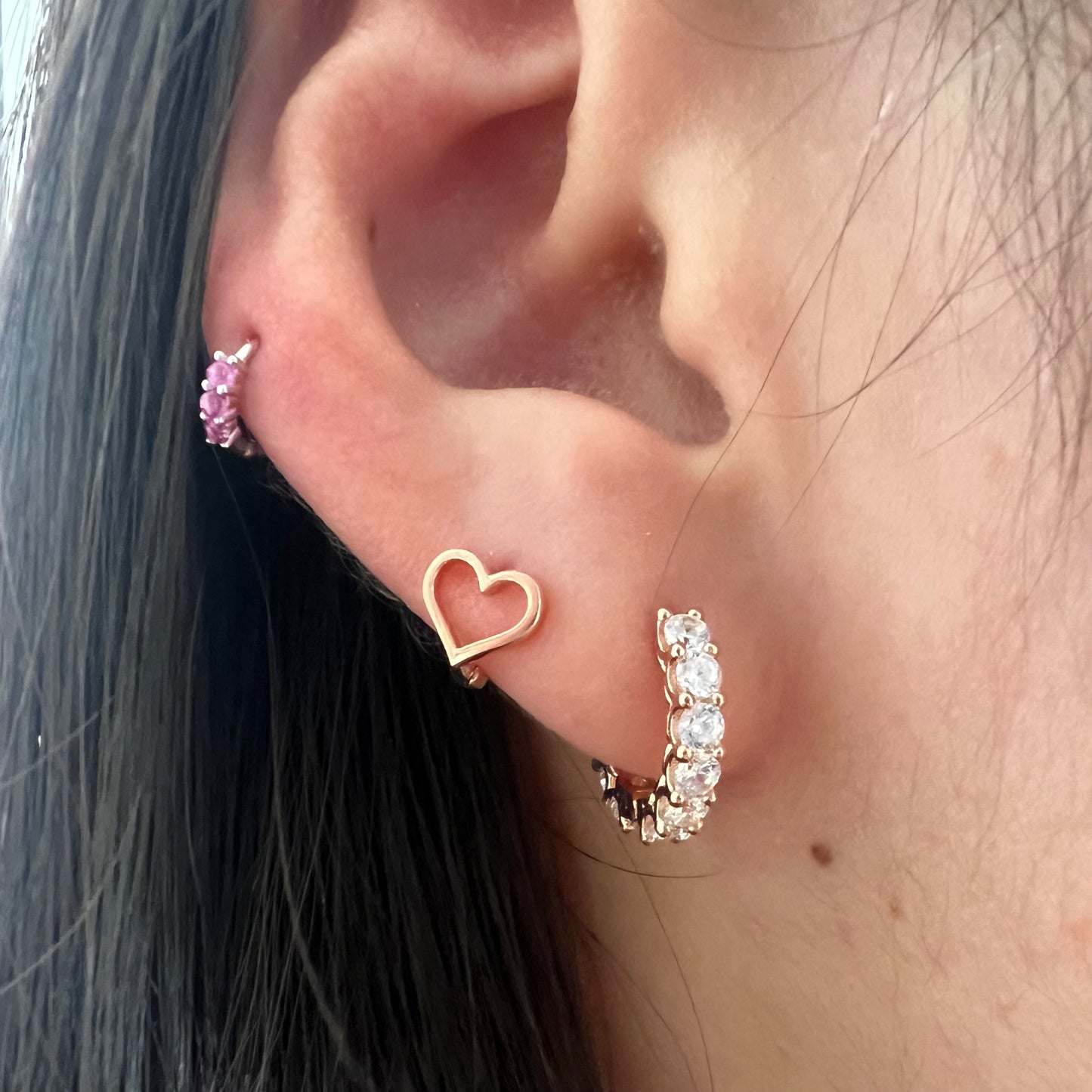 Triple gemstone huggie earring-2