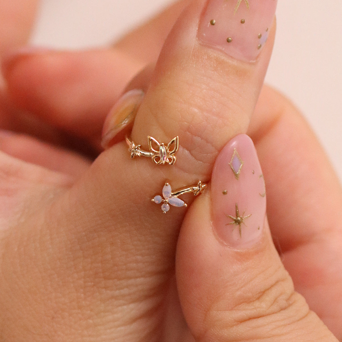 Smoky topaz moonstone butterfly ring-4