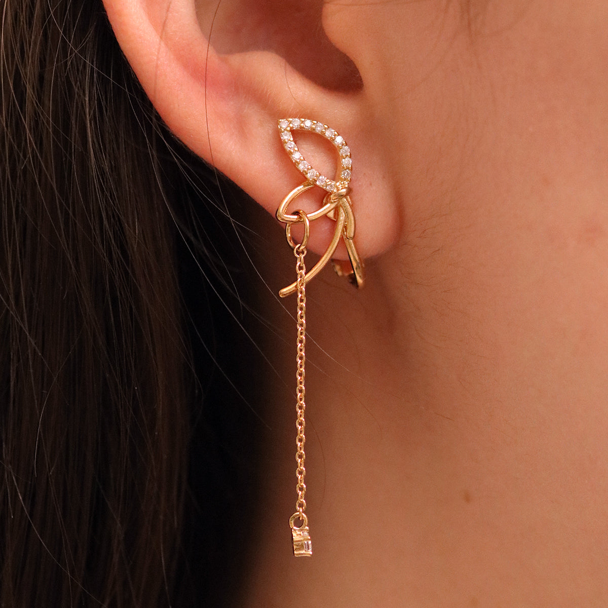 Angled knot drop clip on earrings-1