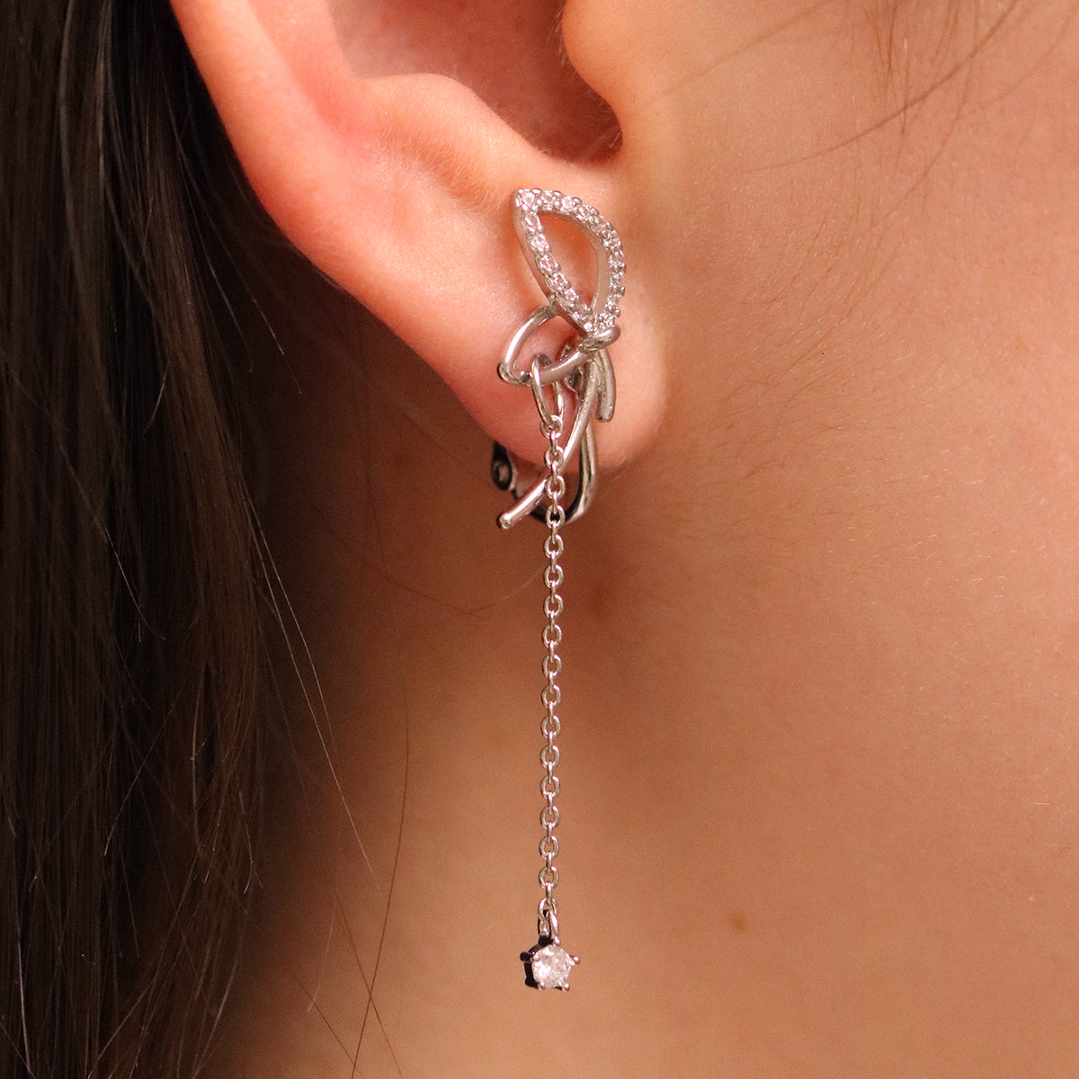 Angled knot drop clip on earrings-3