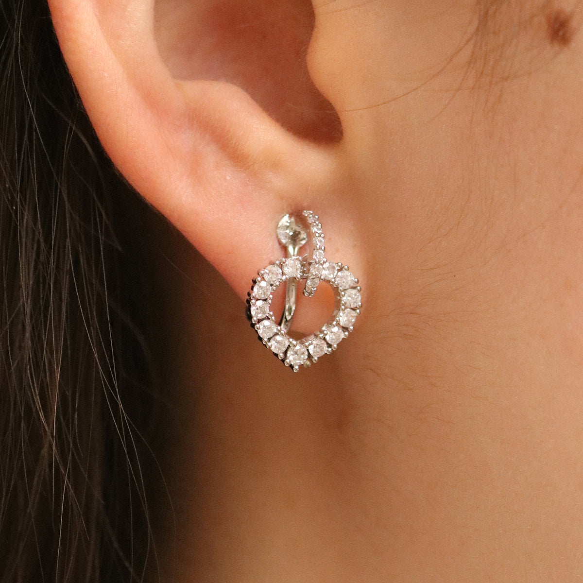 Cubic Double Heart Clip On Earrings-1