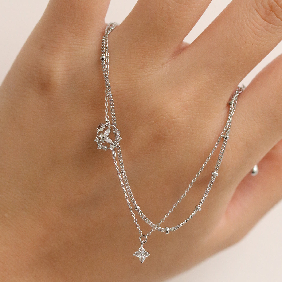 Cubic floral butterfly layered bracelet-2
