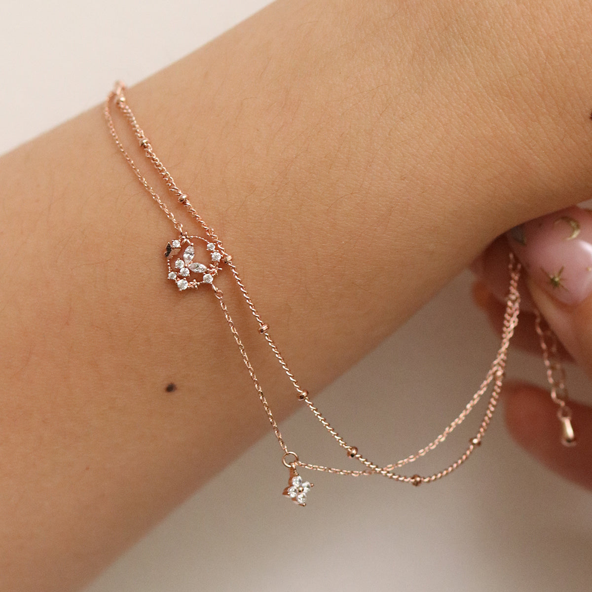 Cubic floral butterfly layered bracelet-3