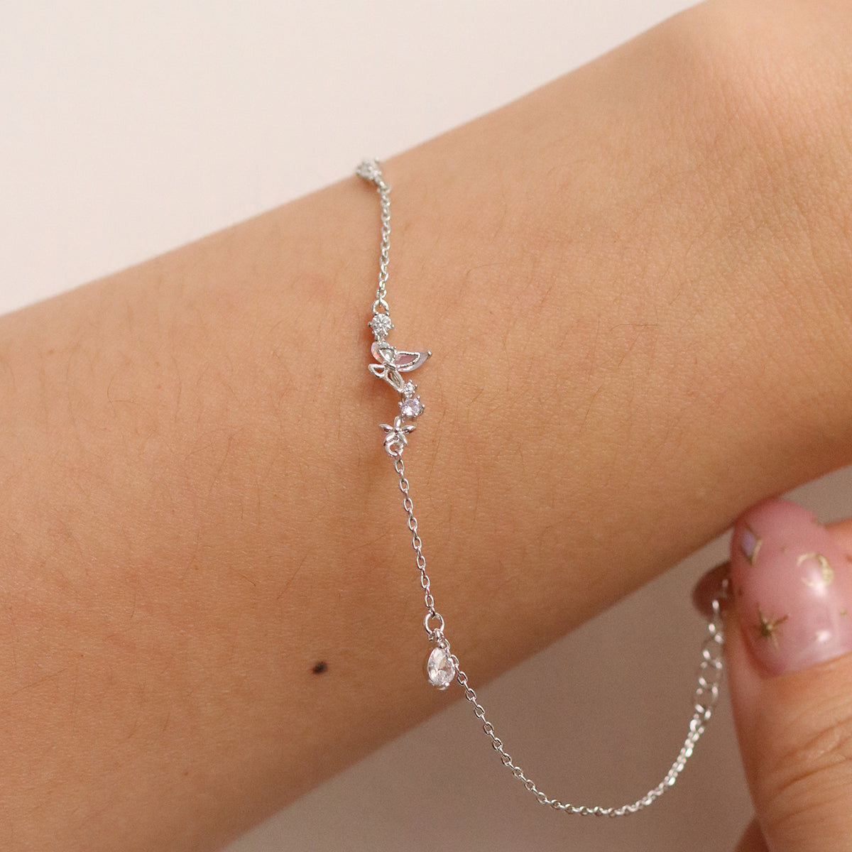 Smoked topaz Cubic Charm butterfly bracelet-2