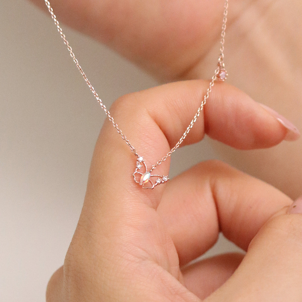 Butterfly cubic drop necklace-3