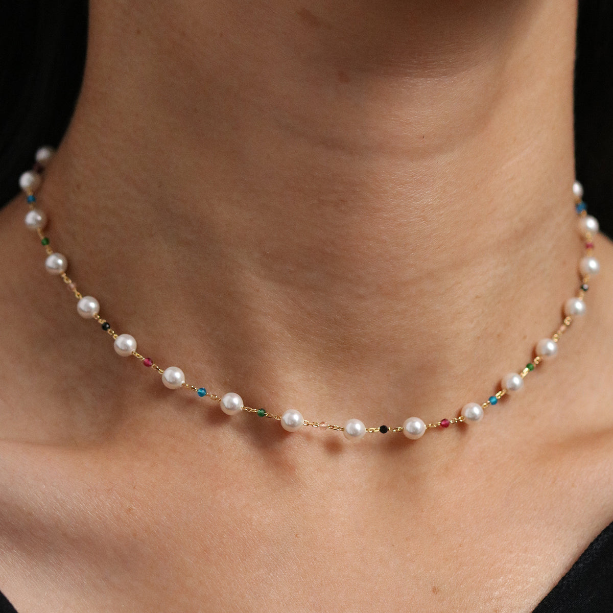 Rainbow pearl beads necklace-1