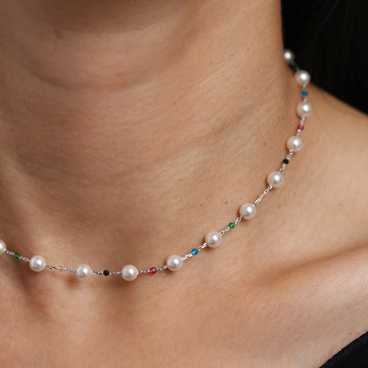 Rainbow pearl beads necklace-2