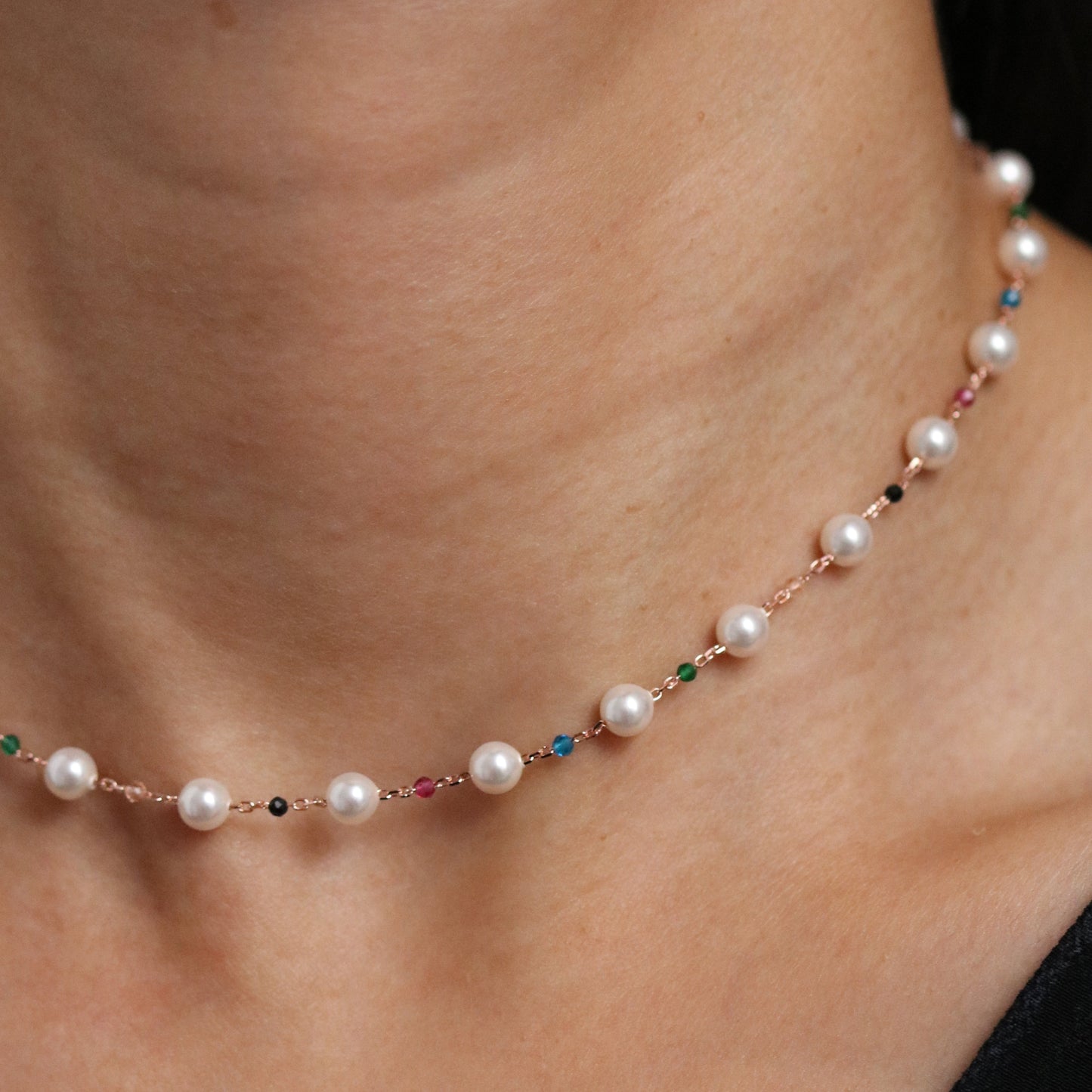 Rainbow pearl beads necklace-3