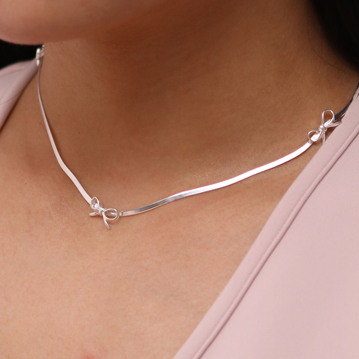 Bow snake chain necklace-2