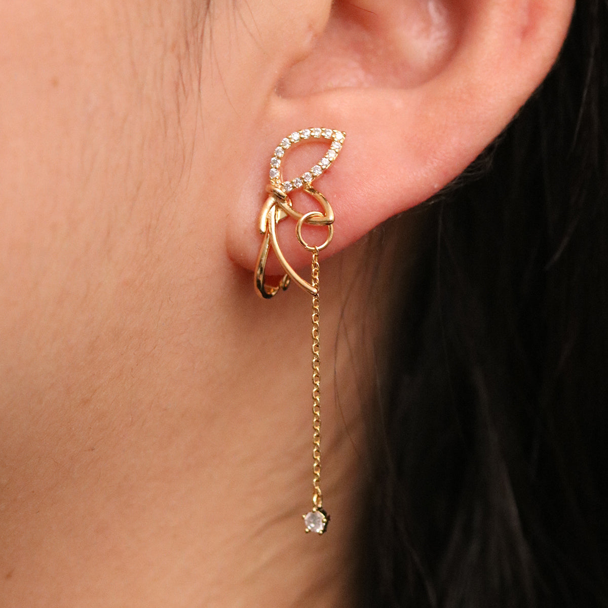 Angled knot drop clip on earrings-2