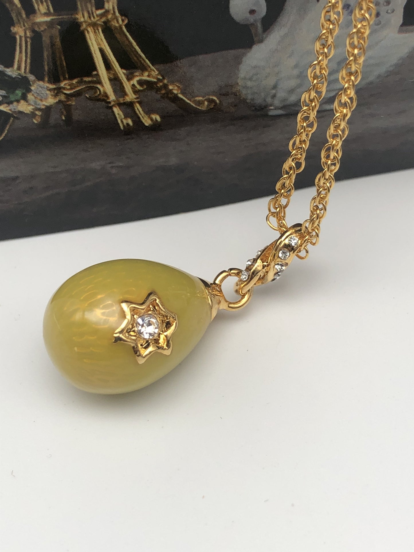 Yellow Egg Star of David Pendant Gold Necklace-3