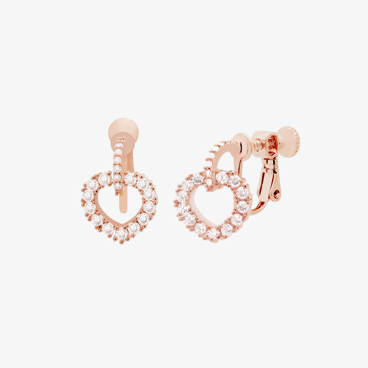 Cubic Double Heart Clip On Earrings-6