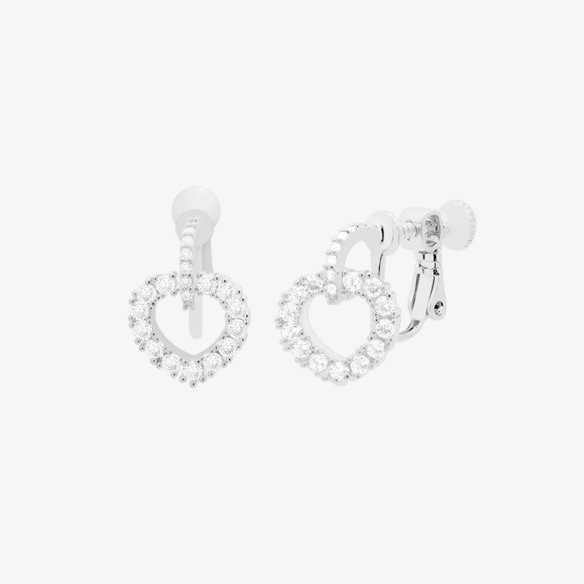 Cubic Double Heart Clip On Earrings-5