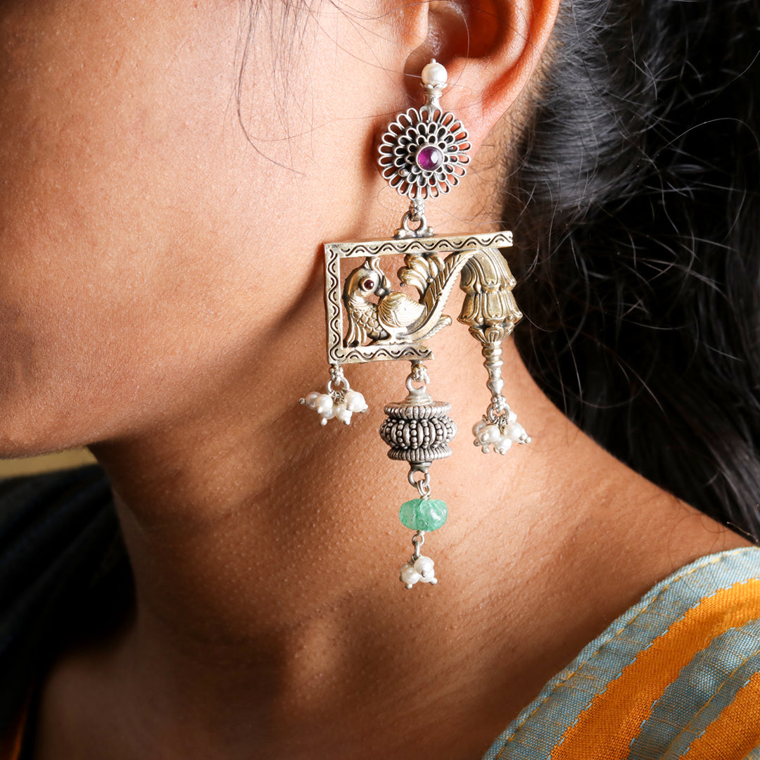Artistic Dual Tone Peacock Earrings-1