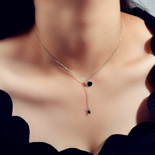 AU Stock Textured Jewellery Black Round Charm Y-lariat Necklace Christmas Gifts-0