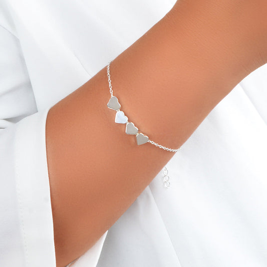 Nice Collection Minimalist Style Silver Chain Heart Charm Basic Women Bracelets-0