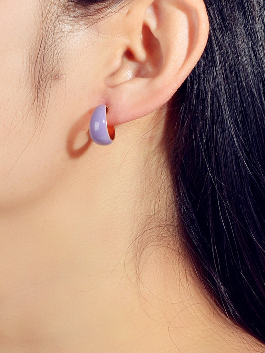 Female Retro Purple Enamel Cute Half Hypoallergenic Hoop Huggie Stud Earrings-0