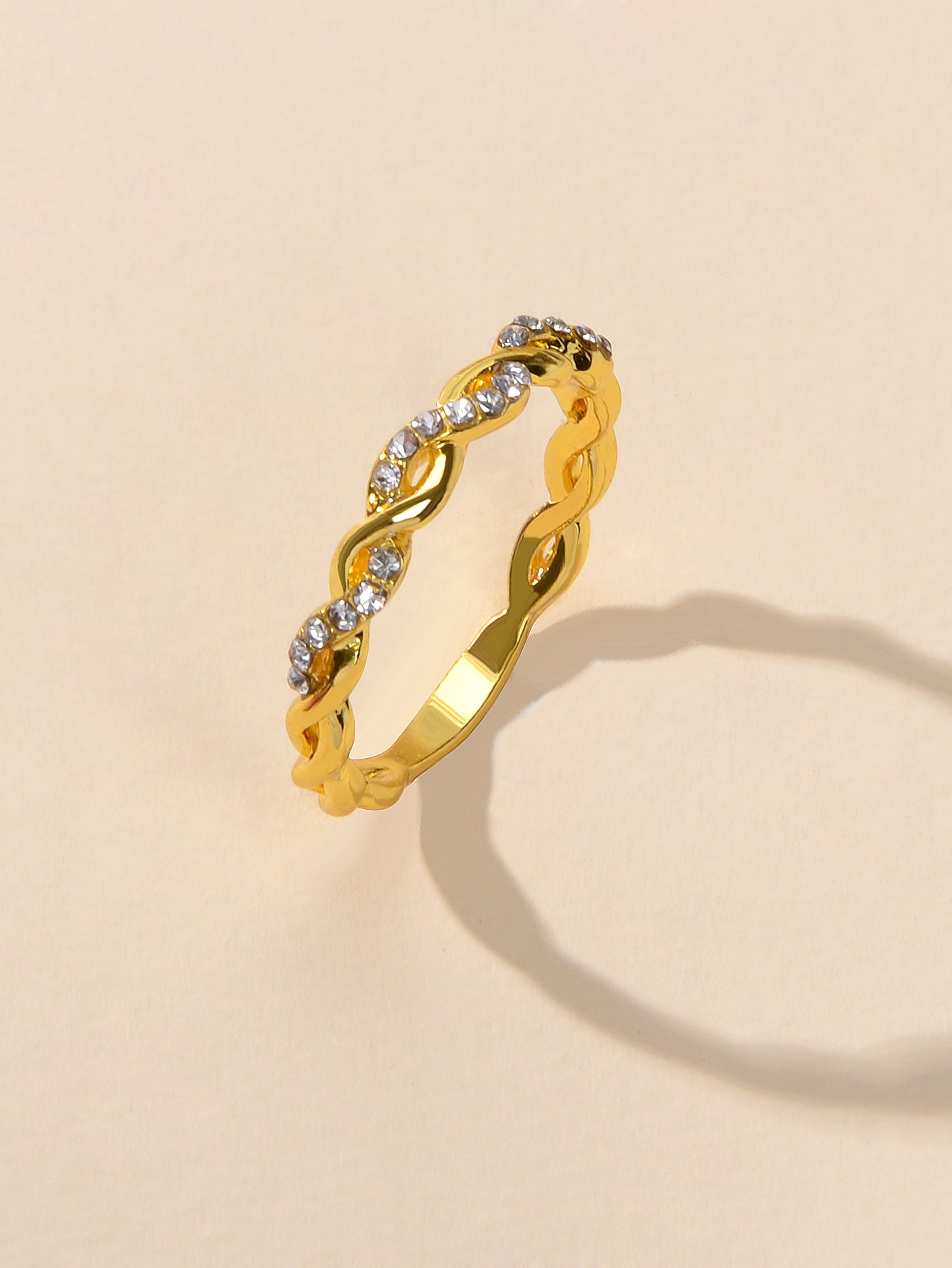 Band Women Gold Metal with Rhinestone Entangled Finger Ring Engagement Jewellery-0
