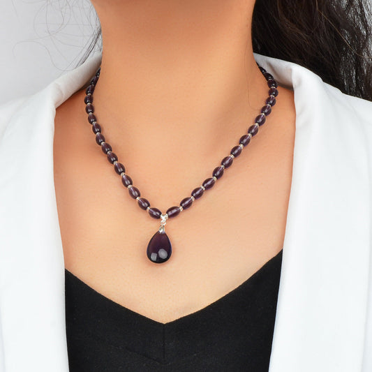 Ethnic Jewelry Sweater Chain Purple Beaded Water Drop Pendant Bohemian Necklace-0