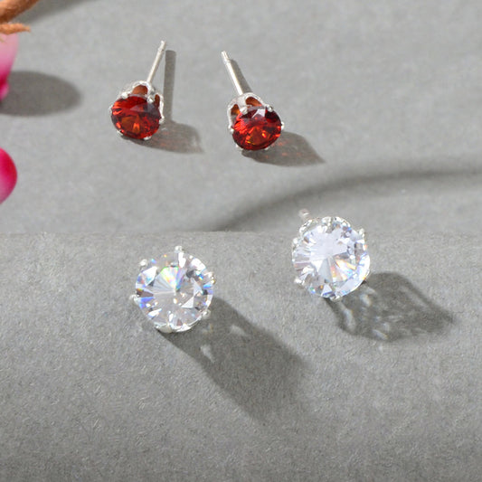 2 pairs Anniversary Wedding Jewellery Red White Cubic Zirconia Stud Earrings Set-0