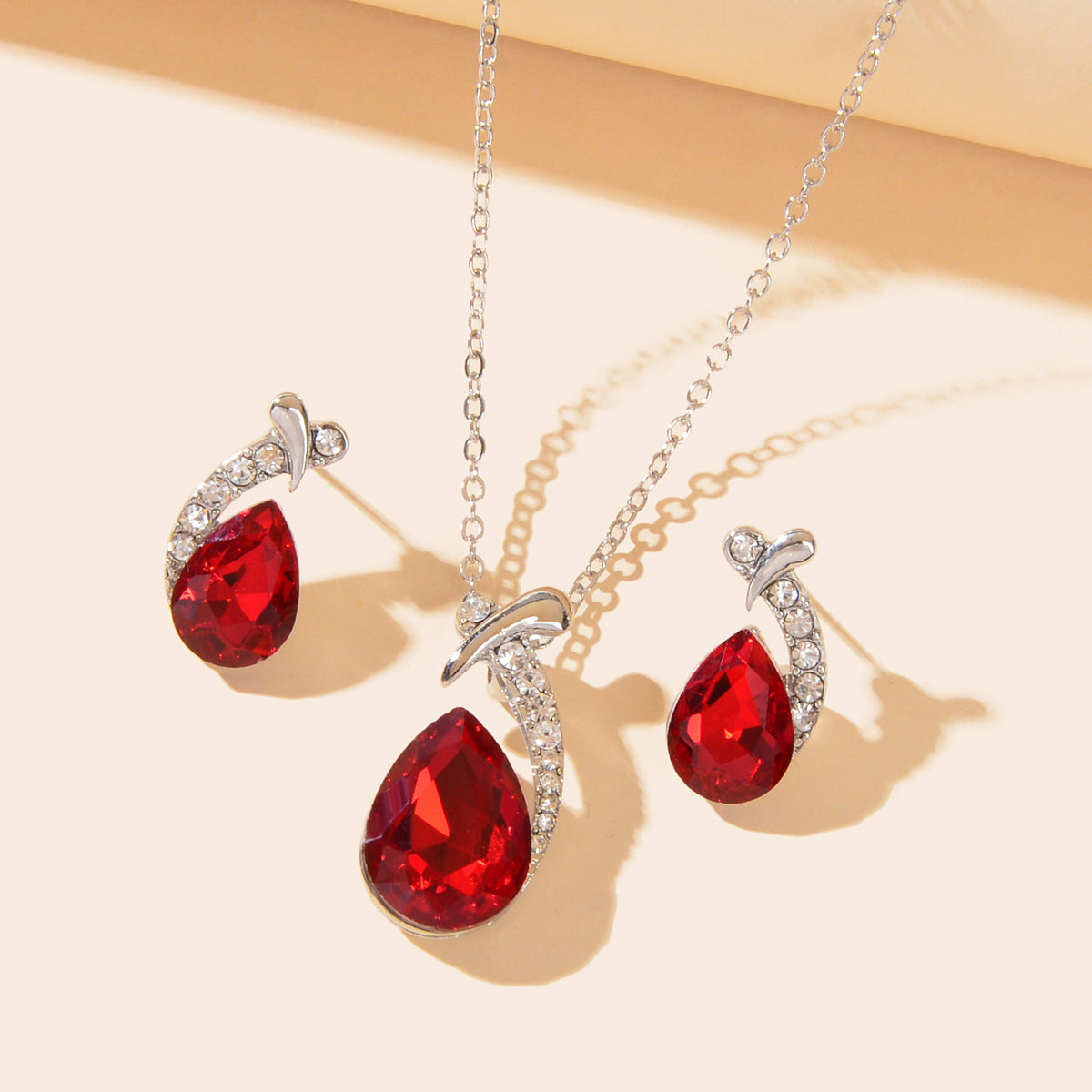 Luxurious Jewellery Set Crystal Rhinestone Water Drop Necklace and Stud Earrings-4