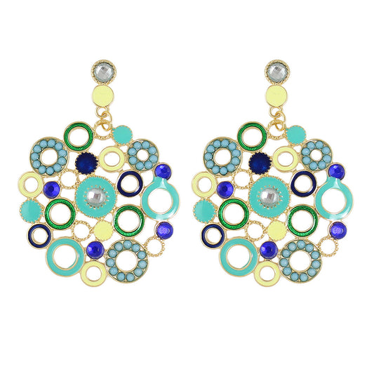 Female Jewellery Rhinestone Colorful Enamel Circle Chunky Party Holiday Earrings-0