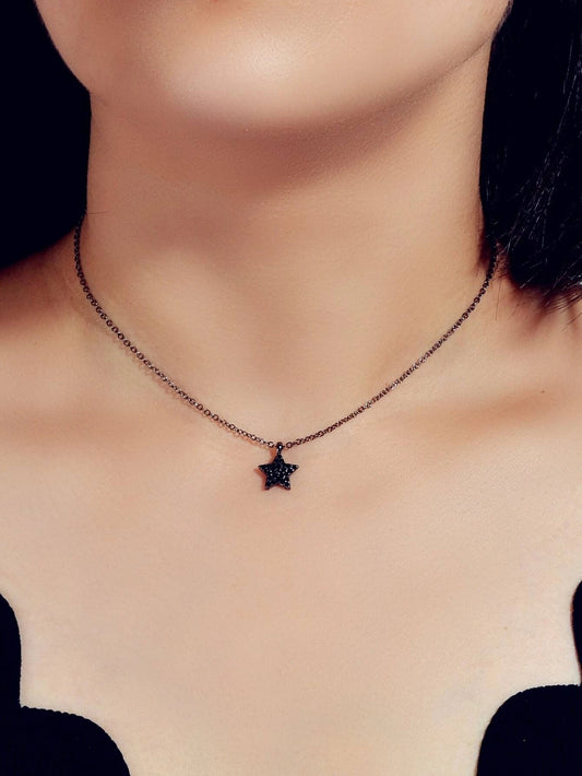 Fashion Rhinestone Jewellery Black Star Pendant Necklace Beautiful Choker Collar-0