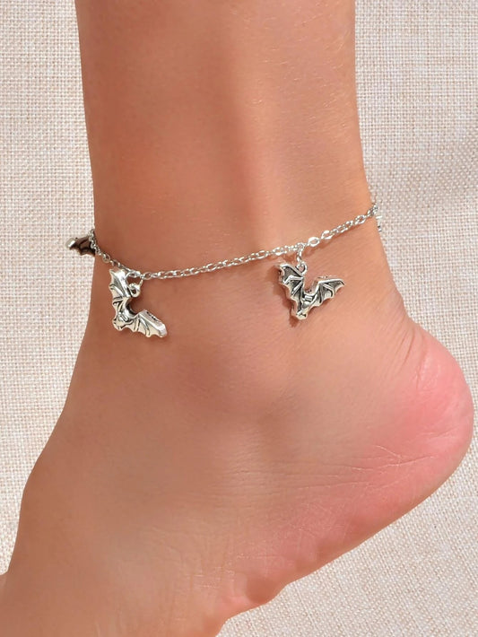 Foot Beach Jewellery Silver Chain Bat Charm Anklet Punk Bracelet Halloween Gift-0