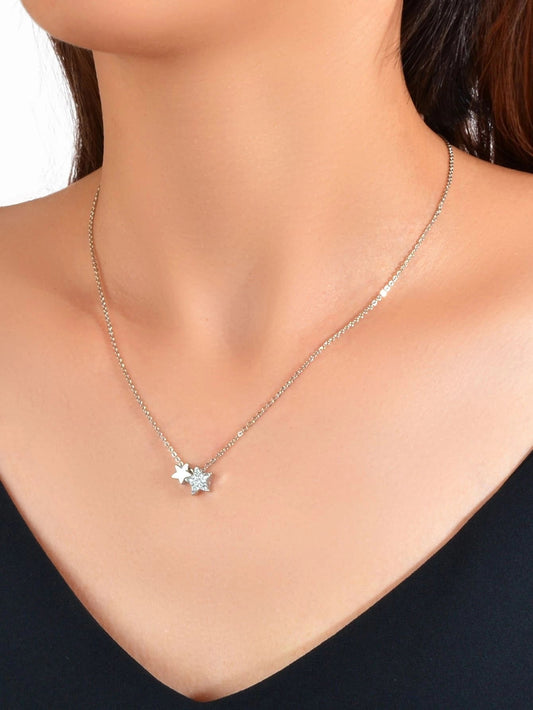 Anniversary Wedding Jewellery Silver Chain Star Pendant Necklace Nice Collection-0