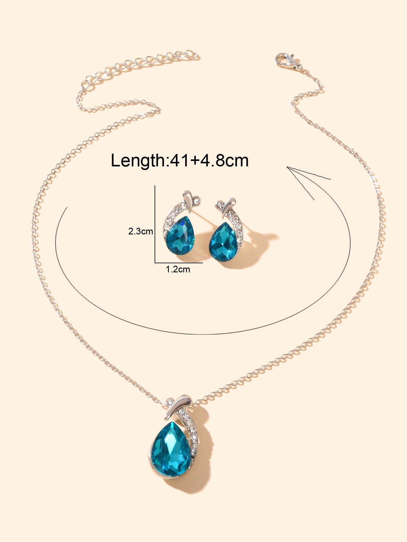 Luxurious Jewellery Set Crystal Rhinestone Water Drop Necklace and Stud Earrings-1