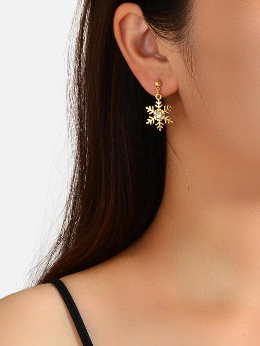 Christmas Jewellery Rhinestone Gold Snowflake Drop Earrings Festival Accessories-0