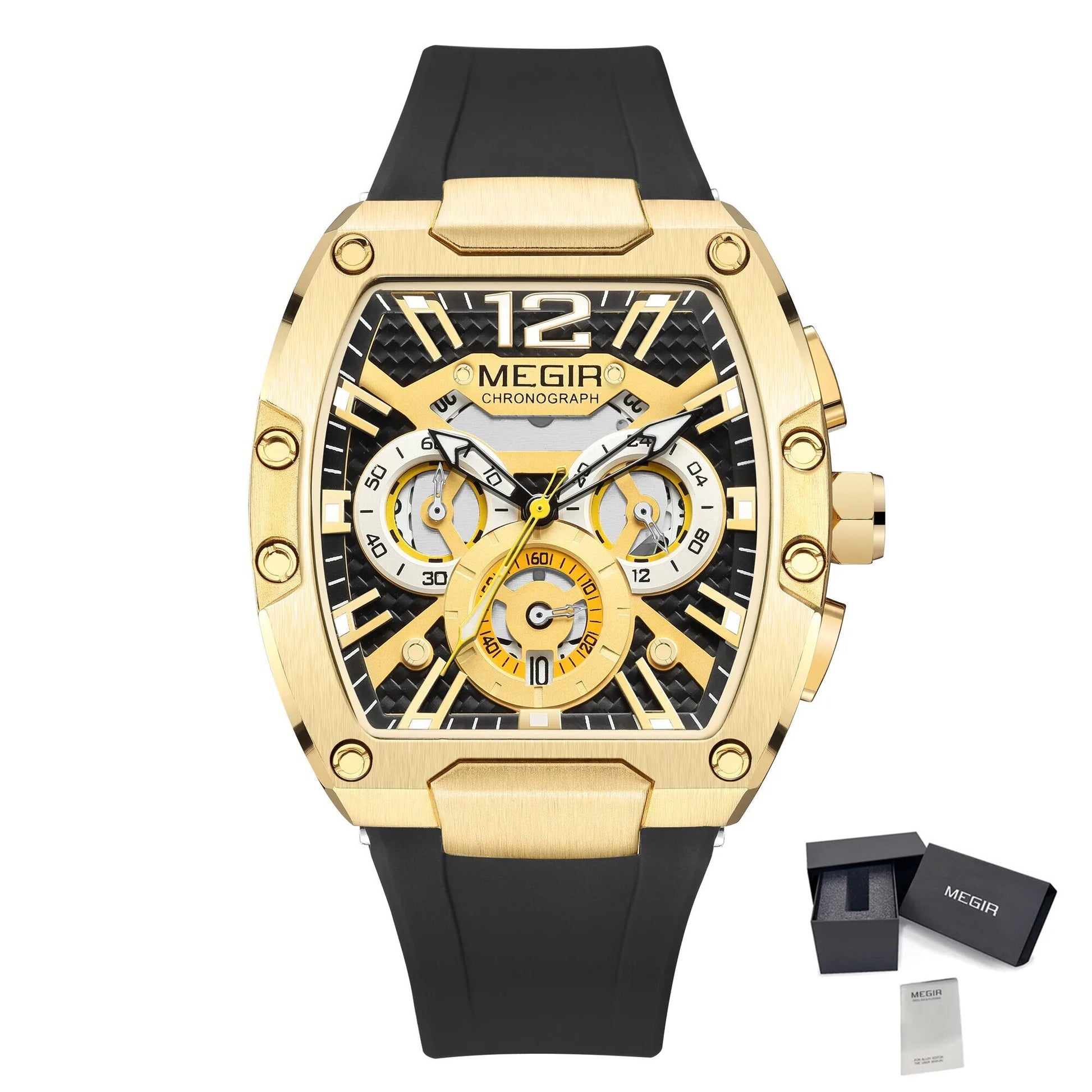MEGIR Chronograph Luxury Sport Quartz Watch Men Waterproof Luminous Silicone Casual Big Dial Wristwatch Auto Date Reloj Hombre-15