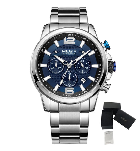 MEGIR Men's Quartz Wrist Watch Stainless Steel Band Chronograph Watches Luminous Waterproof Wristwatch Man Clock Military Watch-20