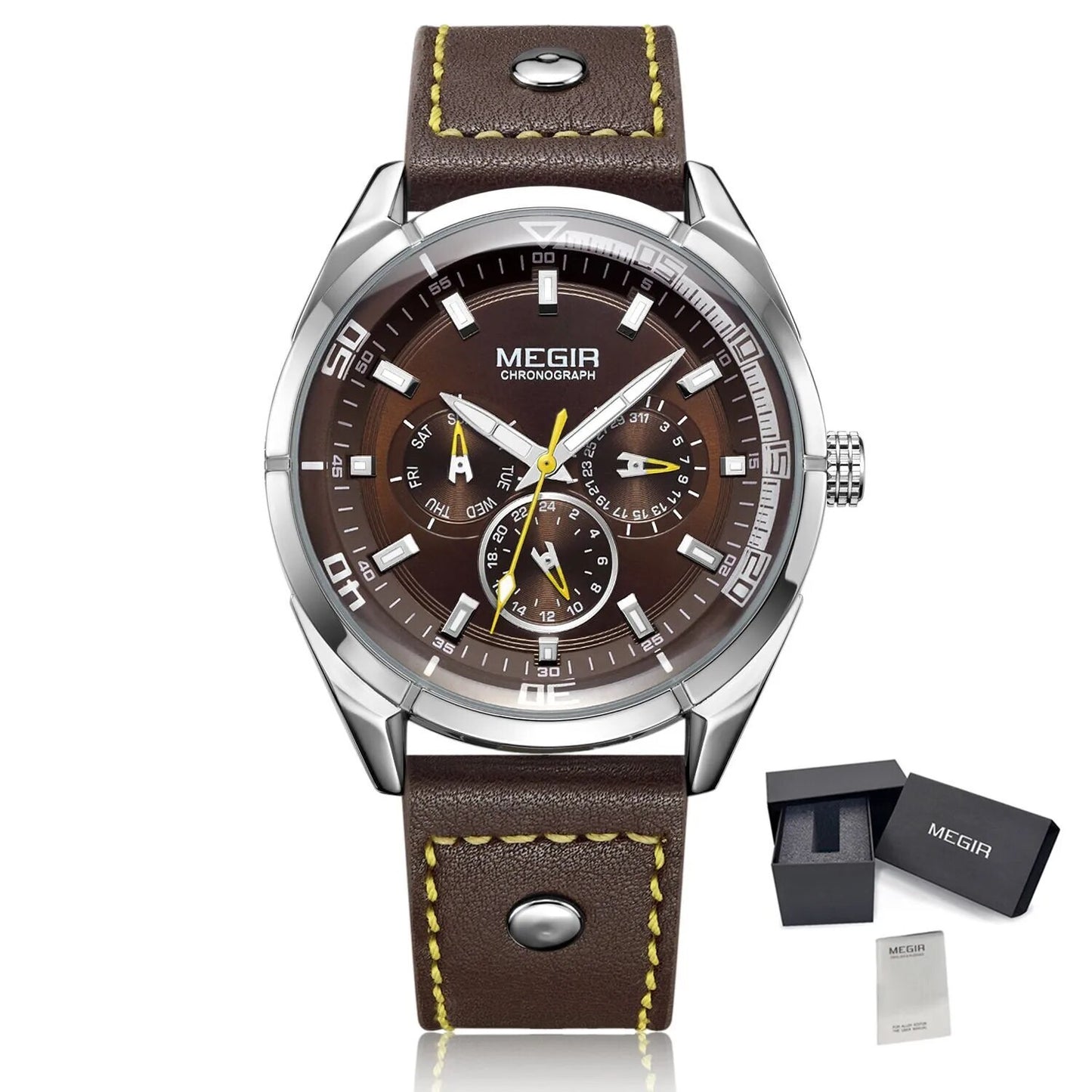 MEGIR Brand Quartz Men Watch Relogio Masculino Leather Strap Military Business Wrist Watches Men Clock Hour Time Man Chronograph-12